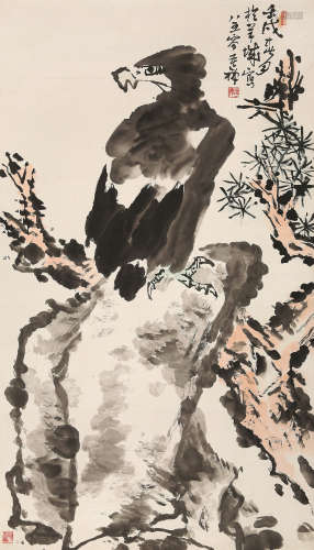 李苦禅（1899～1983） 1982年作 松鹰图 立轴 设色纸本