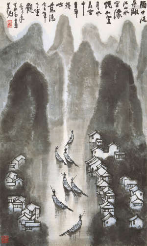 李可染（1907～1989） 1972年作 雨中漓江 立轴 设色纸本