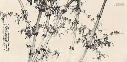 赵少昂（1905～1998） 1984年作 雪竹群雀 镜心 设色纸本