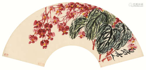 齐白石（1864～1957） 海棠花 扇面镜心 设色纸本