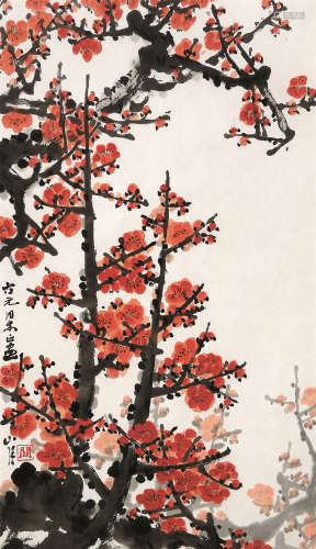 关山月（1912～2000） 红梅图 镜心 设色纸本
