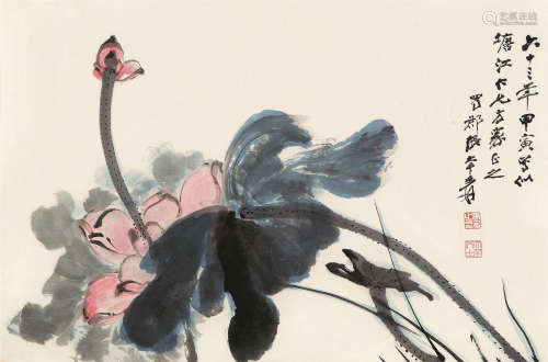 张大千（1899～1983） 1974年作 水殿红妆 镜心 设色纸本