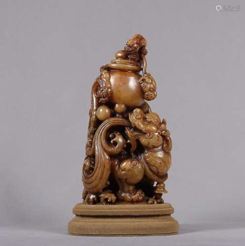 TIANHUANG STONE AUSPICIOUS BEAST PURSUING PEARL SEAL