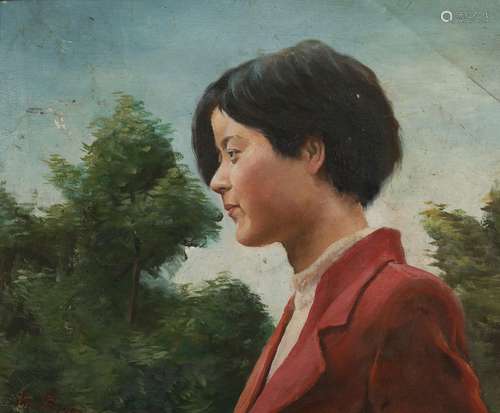 靳尚谊 美女 镜框 油画布