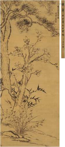 钱载（1708～1793） 松石花木图 立轴 水墨绢本