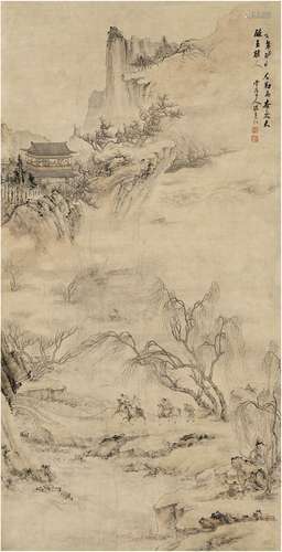 孙克弘（1533～1611） 杏花玉楼图 立轴 设色纸本