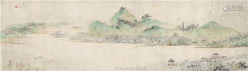 朱昂之（1764～1841后） 1826年作 南京莫愁湖图 横披 设色纸本
