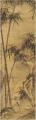诸昇（1617～1691） 1684年作 清流修竹图 立轴 水墨绫本