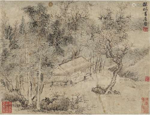 黄鼎（1660～1730） 为赫奕作  听枫书屋斋号图 立轴 设色纸本