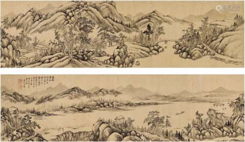 方薰（1736～1799） 1787年作 村居乐图卷 手卷 水墨洒金纸本