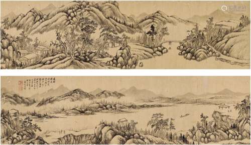 方薰（1736～1799） 1787年作 村居乐图卷 手卷 水墨洒金纸本