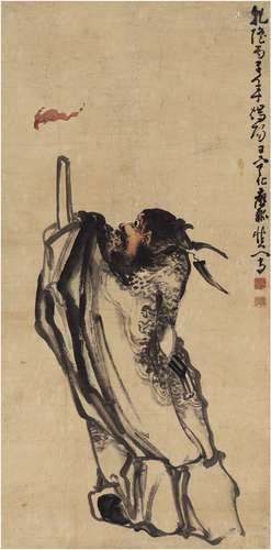 黄慎（1687～约1770） 1756年作 钟进士像 立轴 设色纸本