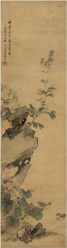 翁小海（1790～1849） 1833年作 花卉草虫图 立轴 设色绢本