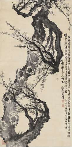 彭玉麐（1816～1890） 1869年作 为徐树铭作 巨幅墨梅图 立轴 水墨纸...