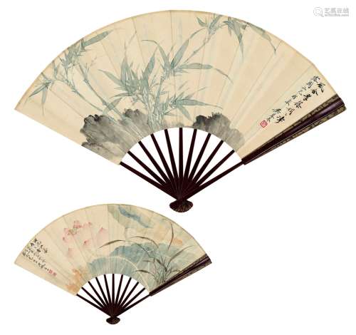 吴琴木（1894～1953） 1949年作 为叶潞渊作 花卉扇 成扇 设色纸本