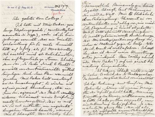 荣格（1875～1961） 1919年1月27日作 有关调解法律纠纷的信札 信笺 ...