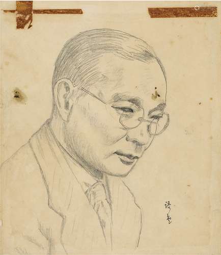 林语堂（1895～1976） 罕见自画像 素描 纸本