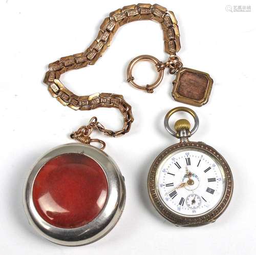 silberne Herren Taschenuhr mit Golddoublé Kette