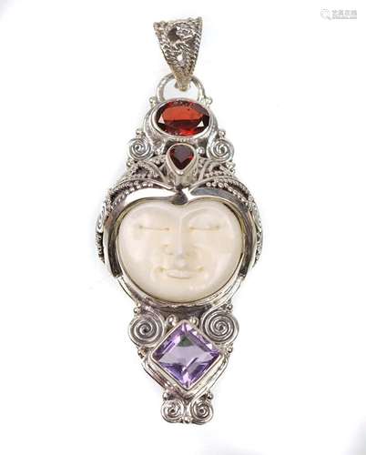 Masken Anhänger mit Amethyst und Granat