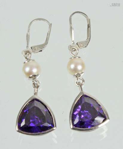 Amethyst Ohrringe mit Perle