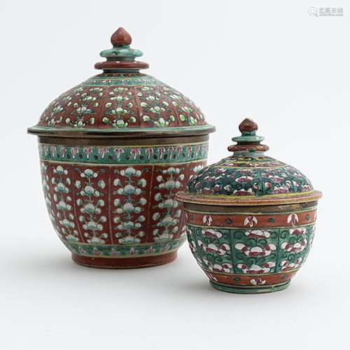 Two Chinese 'Bencharong/Benjarong' jars with cover for the T...