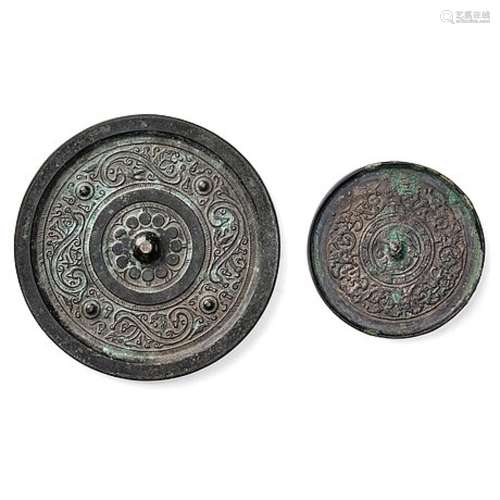Two bronze mirrors, Han dynasty  (206 BC–220 AD).