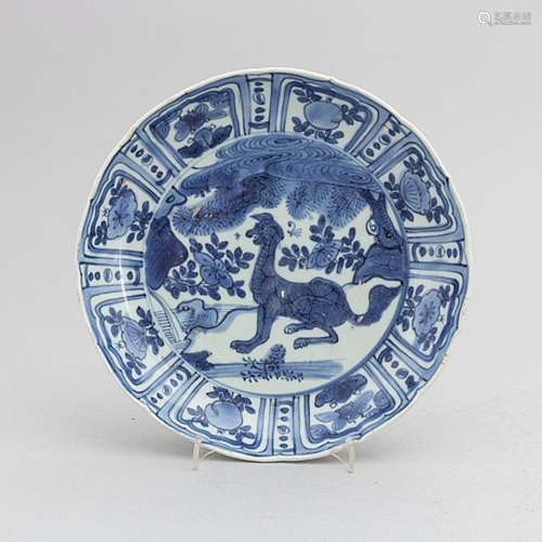 A Chinese blue and white porcelain dish, Ming dynasty, Wanli...
