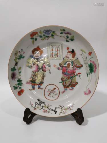 Chinese Fencai figure porcelain plate, Jiaqing