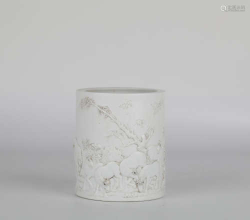 Wang Bingrong,carved porcelain pen holder