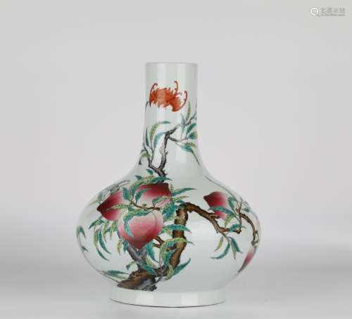 Chinese Fencai porcelain peach vase, Da Qing Guangxu Nianzhi