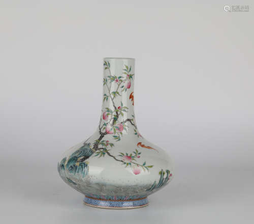 Chinese Fencai peach pattern porcelain vase , Yongzheng