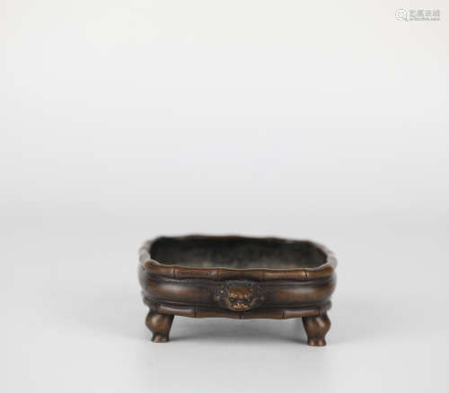 Chinese Bronze Carving Bamboo Incense Burner, Qing Dynasty