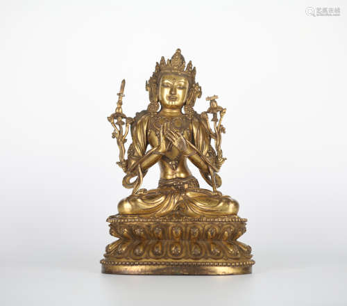 Chinese Gilt Bronze Manjusri Bodhisattva, Daming Yongle