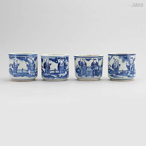 A group of four Chinese blue and white censers/flower pots, ...