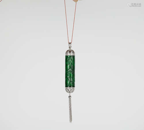 White gold, emerald, diamond, Buddhist scripture tube