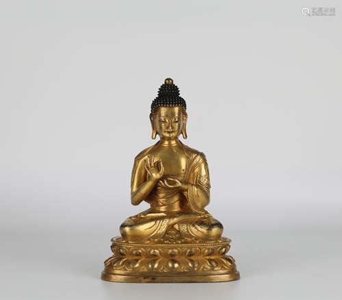 Chinese Gilt Bronze Statue of Sakyamuni Buddha，18th