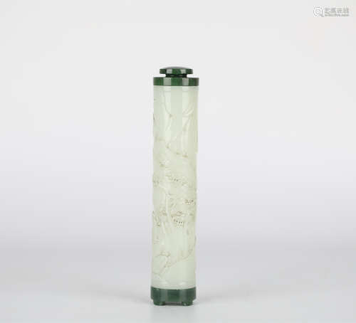 Chinese white jade carving figure incense tube