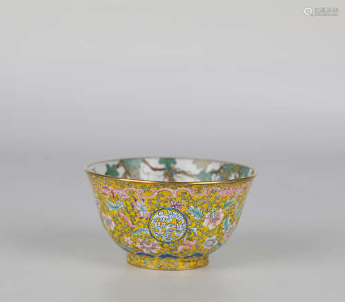 Chinese bronze painted enamel bowl, Qianlong