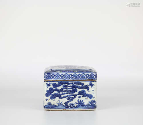 Chinese blue and white porcelain square box, Longqing