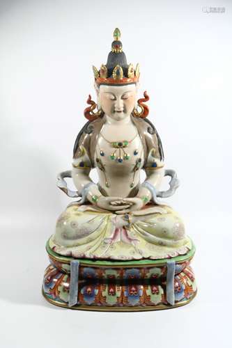 Famille Rose Porcelain Gold Painted Statue Of Guanyin, China