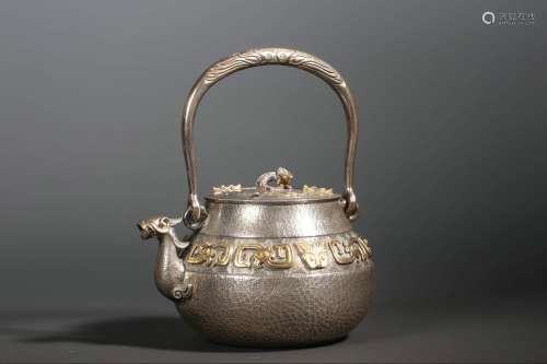 Pure Silver Gold Gilded Pot With Phoenix And Dragon, China