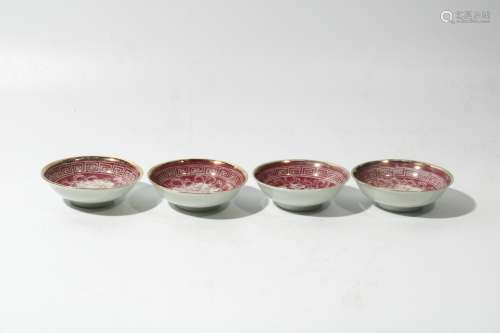 Set Of Red Porcelain Small Sauccers, China