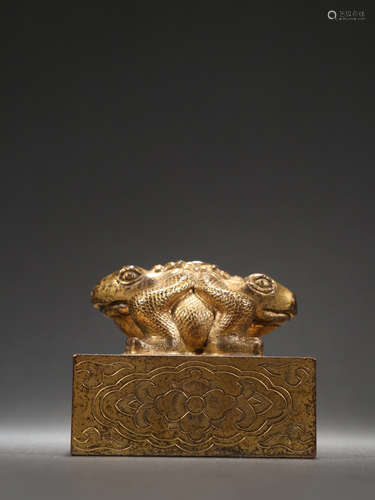 Bronze Gold Gilded Beast Seal, China