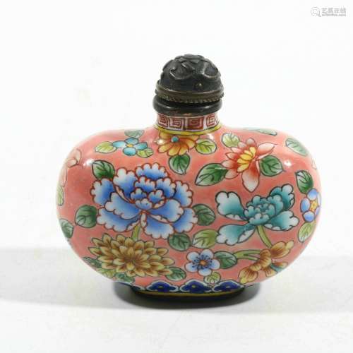Famille Rose Porcelain Bronze Snuff Bottle, China