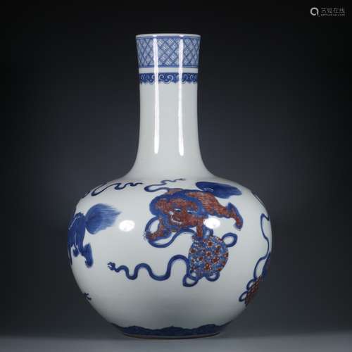 Blue and white underglaze red celestial bottle