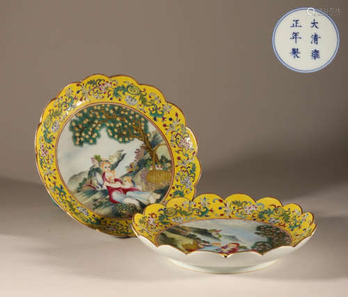 Qing Yongzheng ocean color plate pair