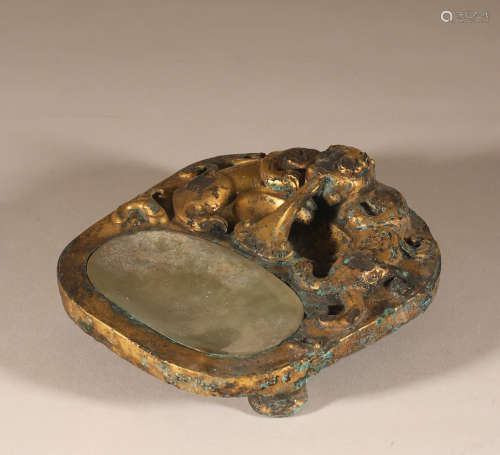 Ming copper gilded inkstone