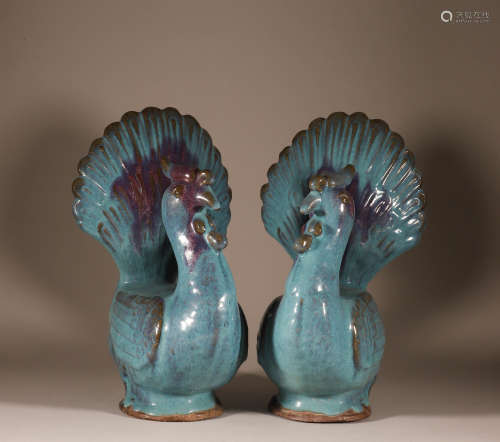 Song Jun porcelain peacock pair