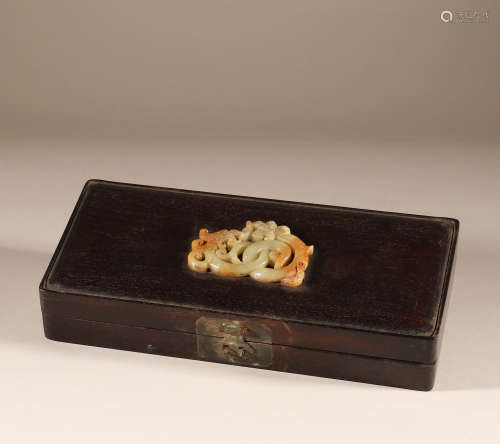 Qing Dynasty inlaid Hotan jade mahogany box