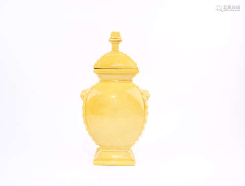 Applique Decorated Yellow Glaze Jar